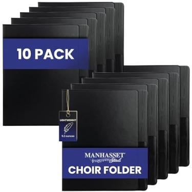 Imagem de Manhasset Pasta de partitura coral modelo 1600 (pacote com 10), preta, alça elástica para mão e 7 suportes elásticos, comporta partituras de 20 cm x 28 cm, pasta de coral profissional feita nos EUA