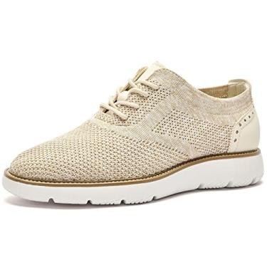 Imagem de RYIKA Tênis Sociais Casuais Masculinos - Sapatos Oxford Confortáveis Para Negócios, Malha Leve E Respirável, Formal Escritório, Homens, Marrom Misto, Tamanho 11, Bege