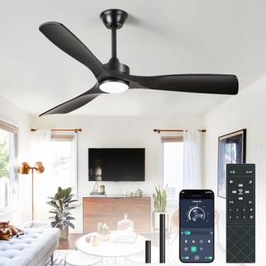 Imagem de BvenuBigLite Ventilador de teto preto com luz: Ventilador de teto de 132 cm 3 lâminas discretas ao ar livre - Ventiladores de teto modernos com controle remoto de aplicativo silencioso e reversível