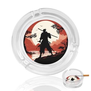 Imagem de Cinzeiro de vidro de cristal Samurai, cinzeiro redondo para fumar de vidro resistente, portátil, decorativo, moderno, para uso em casa, escritório, interior, exterior, pátio