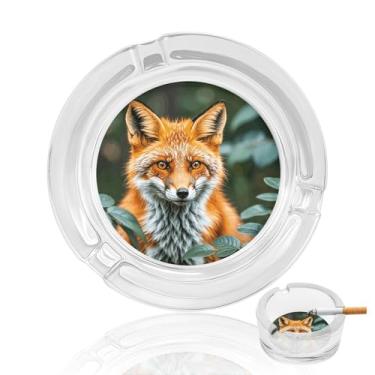 Imagem de Cinzeiro de vidro de cristal de planta de flor de raposa, cinzeiro redondo de vidro resistente para fumar cinzeiro portátil decorativo moderno para uso em casa, escritório, interior, exterior, pátio