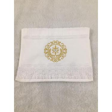 Imagem de Toalha  de lavabo Bordada Branco/Dourado Espírito Santo - DaniBordados