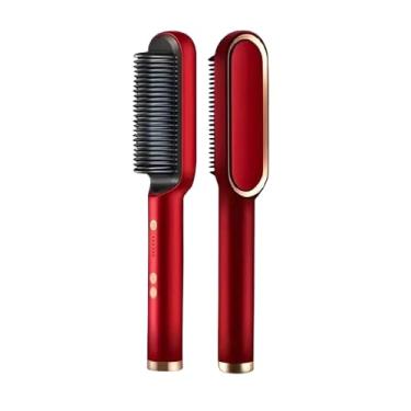 Imagem de Escova Alisadora Elétrica com Controle de Temperatura, 360° Rotação Automática, Bivolt 110V/220V, 80-200°C (Vermelha)