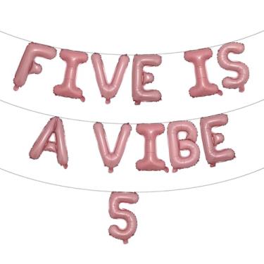 Imagem de Five is a Vibe Decorações de 5º aniversário Balões de alumínio descolados para festas hippie retrô dos anos 60, 70, cinco anos, lembrancinhas de festa descoladas (CINCO IS A VIBE 5 Pink)