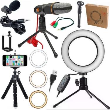 Imagem de Kit Youtuber Tripé Microfone Lapela Celular Luz Anel De Led