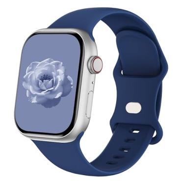 Imagem de Sycamond Pulseira de silicone compatível com Apple Watch séries SE 10, 9, 8, 7, 6, 5, 4, 3, Ultra, 2 e 1, feminino e masculino, M/G azul-marinho