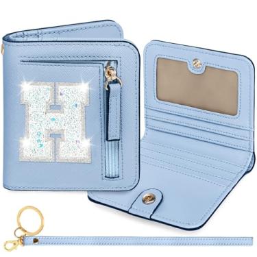 Imagem de YQE Carteira com inicial RFID para meninas pequenas, presentes na moda, aniversário, Natal, meia ideia de presente para adolescentes, filha, neta, sobrinha, 6, 7, 8, 9, 10, 11, 12, 13 anos, Azul, H