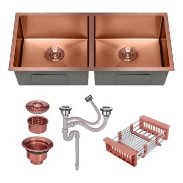 Imagem de Cuba Dupla Quadrada Gourmet Revomax - Aço Inox 304