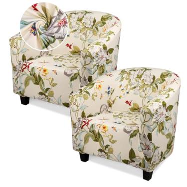 Imagem de Treaful Capa redonda para cadeira, pacote com 2 protetores de móveis removíveis para sofá, poltrona redonda macia e elástica, capas de cadeira de clube para bar, sala de estar, quarto, balcão de hotel