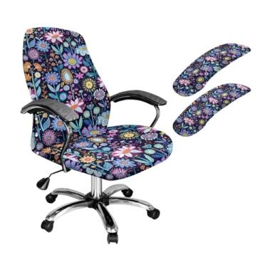 Imagem de Xoenoiee Capa para cadeira de escritório com estampa floral boho abstrata, elástica, macia, para cadeira de computador, capa protetora removível com apoio de braço, grande