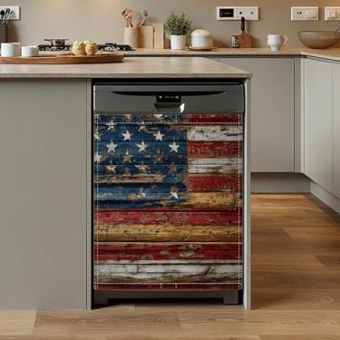 Imagem de Capa de ímã vintage com bandeira americana para lava-louças, capa frontal para lava-louças, capa magnética decorativa reutilizável para eletrodomésticos Kitcen 58 x 66 cm