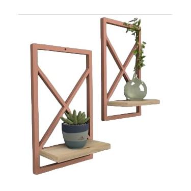 Imagem de Prateleira Estilo Industrial 23x37 cm modelo Quadro - Ideal para Sala, Quarto, Cozinha e Banheiro(ROSE GOLD 23 x 37cm,2)