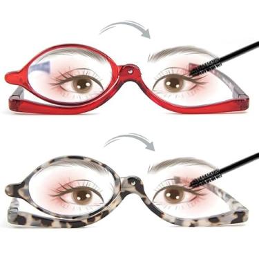 Imagem de EVANLCAP 2 Pares De Óculos Leitura Para Maquiagem, Femininos, Com Lupa E Dobradiça, Maquiagem Mola (Demi Vermelho, 2,75X)
