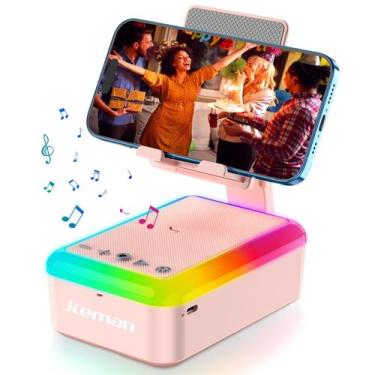 Imagem de Alto-falante Bluetooth com suporte para celular JTEMAN com rosa claro