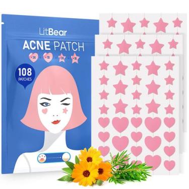 Imagem de Adesivo para acne LitBear rosa em forma de coração e estrela (108 unid