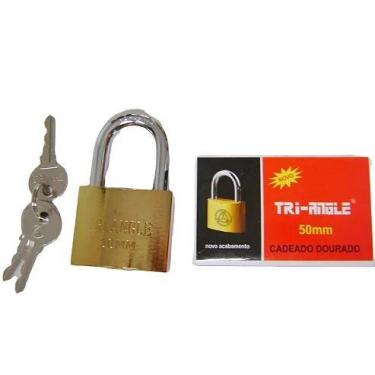Imagem de Cadeado 50mm Com 3 Chaves Tri-Angle Dourado Malas Correntes Armários