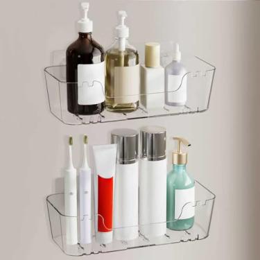 Imagem de EEKEDO Prateleiras de chuveiro de acrílico, pacote com 2, suporte adesivo para chuveiro, sem perfuração, organizador de brinquedos de banho transparente para banheiro, cozinha, sala de estar