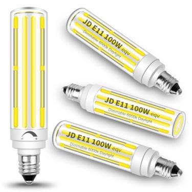 Imagem de Megereet Lâmpada de halogêneo mini candelabro regulável JDE11 120V 100W equivalente, lâmpadas LED T4 COB E11 reguláveis, luz do dia branca 6000K, 10W 1100LM JDE11 lâmpadas de ventilador de teto, 4