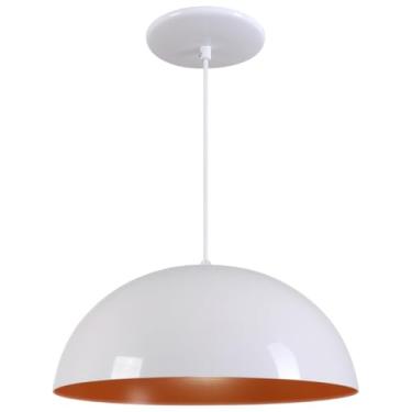 Imagem de Pendente Meia Lua Meia Bola 40cm cabo 2,30 Alumínio Preto Branco Cobre Lustre(Branco Brilho C/Cobre)