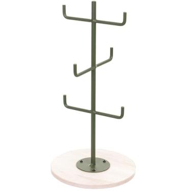 Imagem de Organizador Porta Canecas, Cor Verde Microtextura com Madeira Legno, Metaltru