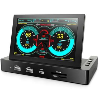 Imagem de Mini monitor de 12 cm com hub USB e orifícios de montagem Raspberry Pi, conexão de um cabo tipo C e alto-falantes, base de armazenamento tudo-em-um, tela portátil IPS para monitoramento de PC, jogos