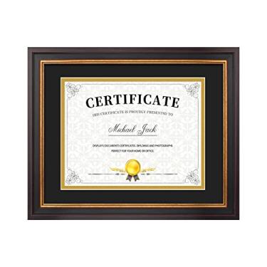 Imagem de Frametory, Moldura de diploma de 21 x 28 cm com tapete duplo (preto/dourado) ou 28 x 35 sem tapete, ouro preto e vinho, ganchos de dente de serra, exibição de parede para fotos/certificados/documentos