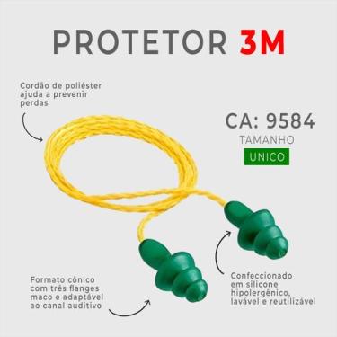 Imagem de Kit 20 Protetor Auricular Plug De Espuma 3M Com Cordão Abafador Tampão