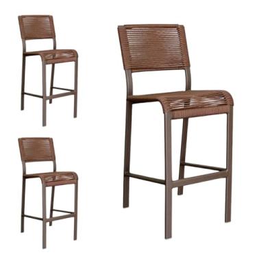 Imagem de Banqueta para balcão em aluminio e corda sintética Kit 3 Banquetas confortavel para bar bistrô churasqueira cozinha area gourmet preta Aluminium Decor Tecnofoil (3 BANQUETA COR MARROM)