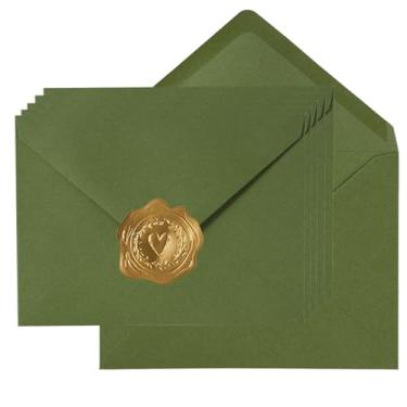 Imagem de 100 envelopes A7 coloridos 12 x 18 cm para cartões comemorativos, aniversários, casamentos, cartões de convite para chá de bebê (verde-oliva, 13 x 18 cm)