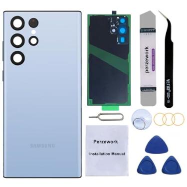 Imagem de Perzework Substituição de vidro traseiro traseiro para Samsung Galaxy S22 Ultra (azul celeste) 6,8" 5G com kit de ferramentas de reparo e adesivo pré-instalado