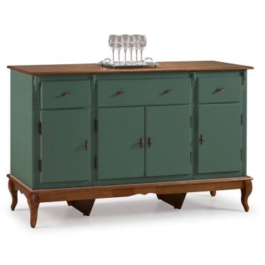 Imagem de Balcão Buffet 4 Portas e 3 Gavetas com Pés Luiz XV 60635 Linz Móveis - Verde Musgo/Imbuia Glazer