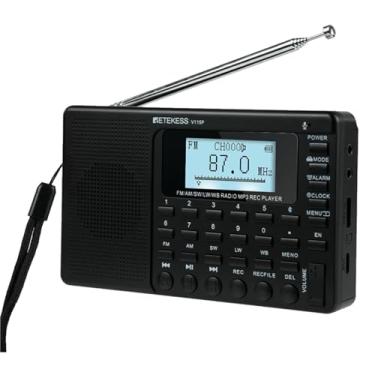 Imagem de Retekess Rádio portátil de ondas curtas V115P, rádio AM FM SW WB recarregável, conexão sem fio, bateria de 1800 mAh, sintonizador digital, TF/AUX, gravação, lanterna, temporizador de sono, despertador