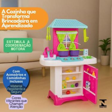 Imagem de Cozinha Infantil Completa Pia Fogão Geladeira Telhado Janelinha Paneli