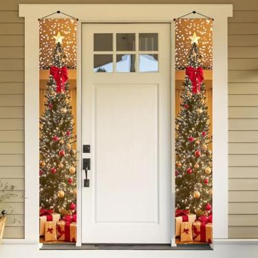 Imagem de BlissYard Árvore de Natal, faixa vertical longa, decoração para pendurar na varanda da frente 30,5 x 188,8 cm, enfeites cintilantes, estrela, festiva, interior, exterior, decoração de Natal, parede
