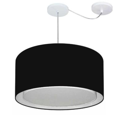Imagem de Lustre Pendente Cilíndrico Com Desvio De Centro Vivare Md-4315 Cúpula Em Tecido 50x30cm - Bivolt Preto 127/220v