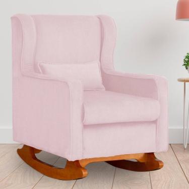 Imagem de Poltrona Amamentação Balanço Aurora Suede Rosa Bebe - LM DECOR