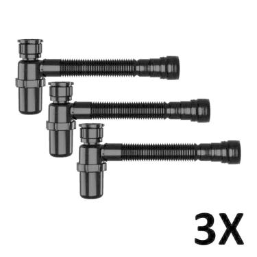 Imagem de Kit 3 Sifão Copo Sanfonado Pia Lavatório Tanque Preto Astra