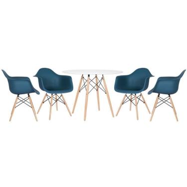 Imagem de Mesa Redonda Eames 100 Cm Branco + 4 Cadeiras Eiffel Daw Azul Petróleo Azul Petróleo