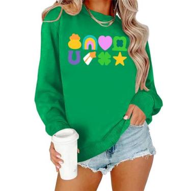 Imagem de Camisa Ithalt St Patricks Day Lucky Shamrock para mulher verde