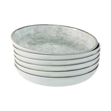Imagem de TP Conjunto de 6 pratos de melamina de 25,4 cm, travessas redondas para massas, saladas, sobremesas, aperitivos, alimentos, serviço de jantar leve e inquebrável, seguro para lava-louças, cinza