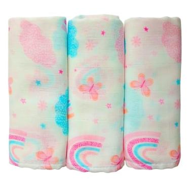 Imagem de Fralda Pano de Ombro Bebe Com Bainha 100% algodão Enxoval Maternidade (Nuvem Rosa)