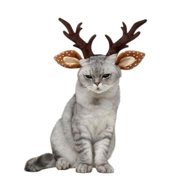 Imagem de Tiara de chifres de rena para gatos e cães pequenos e médios festa de Halloween para cosplay de cervos de animais de estimação ajustável