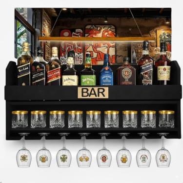 Imagem de Barzinho Adega Bar Parede Sala Organizador Bebidas Alto Padrão Preto Fosco