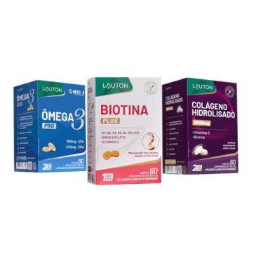 Imagem de Kit Biotina Plus Ômega 3 Colágeno Hidrolisado 60 cápsulas Lauton - Lau