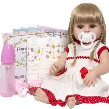 Imagem de Bebê Reborn Loira Cabelo Longo Fofinha 46cm Vários Itens - Cegonha Reb