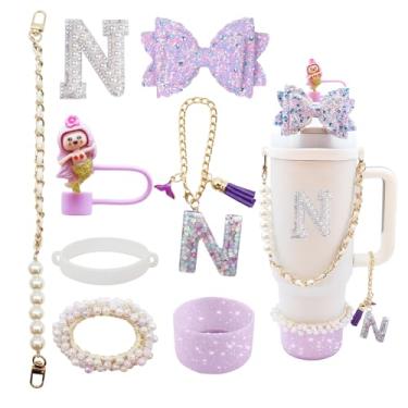 Imagem de Conjunto de acessórios de copo Stanley de 8 peças para copo de 1,18 l e copo de 850 g com alça, incluindo topo de palha, bota, alça de alça de garrafa de água, decoração de arco de palha, pulseiras