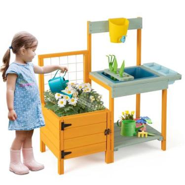 Imagem de Banco de vasos infantil Mud Kitchen Costzon com cama de jardim e janel