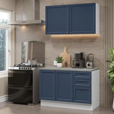 Imagem de Armário De Cozinha Compacta 120 Cm Branco/azul Vik Madesa 01 Branco/az