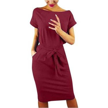 Imagem de Vestido feminino listrado elegante manga curta para trabalhar casual l