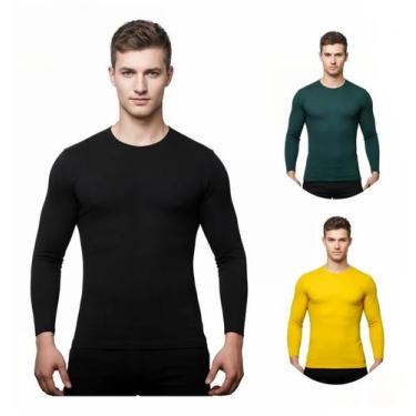 Imagem de Kit 3 Camisas Masculina Manga Longa Malha Fria - C&c, Preto, Vd escuro